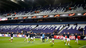 Los jugadores del Anderlecht, entrenando en su estadio
