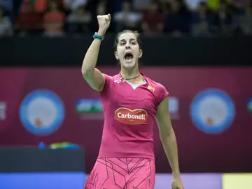 Carolina Marín celebra su triunfo Carolina Marín celebra su triunfo