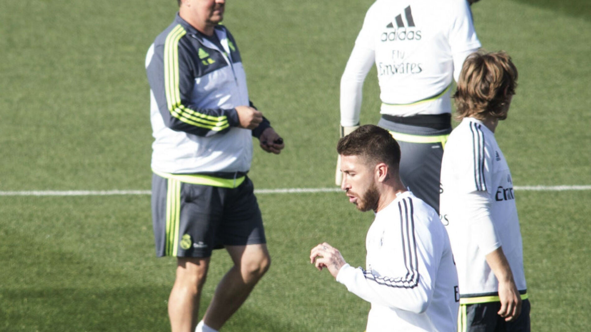 Sergio Ramos, en el entrenamiento en Valdebebas