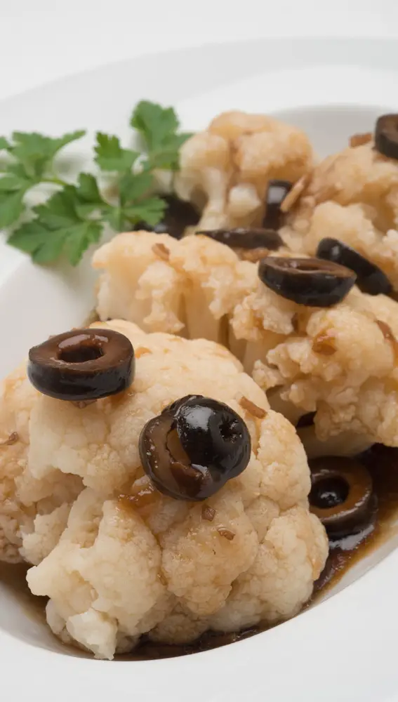 Coliflor con salsa de aceitunas negras