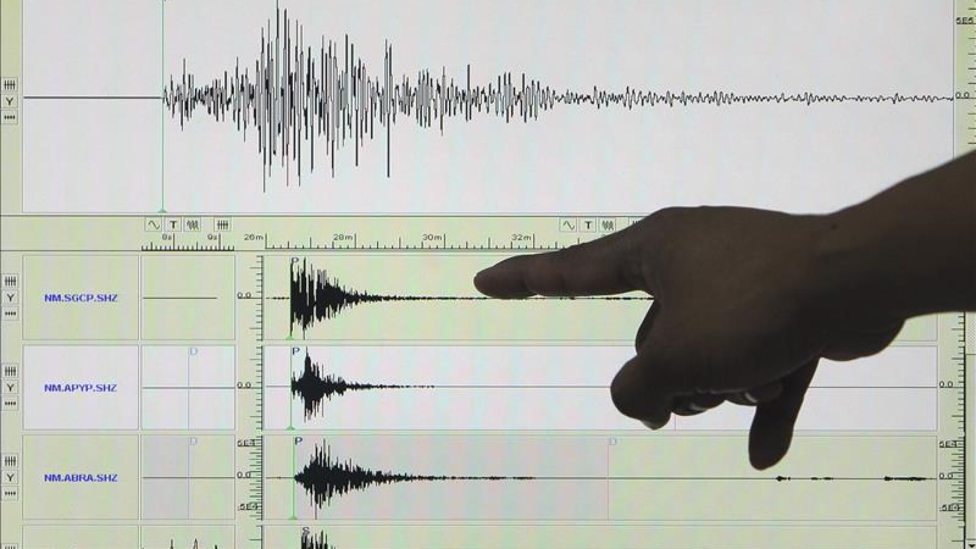Un sism&oacute;grafo en el que aparece registrado un terremoto