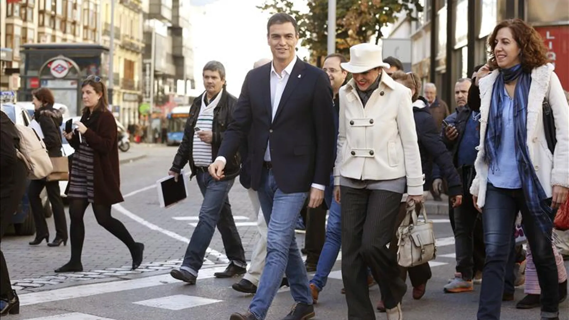 Pedro Sánchez en el centro de Madrid
