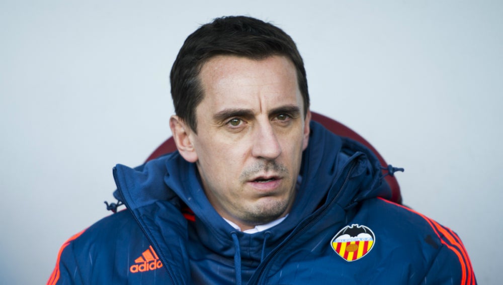 Gary Neville, durante el partido contra el Eibar