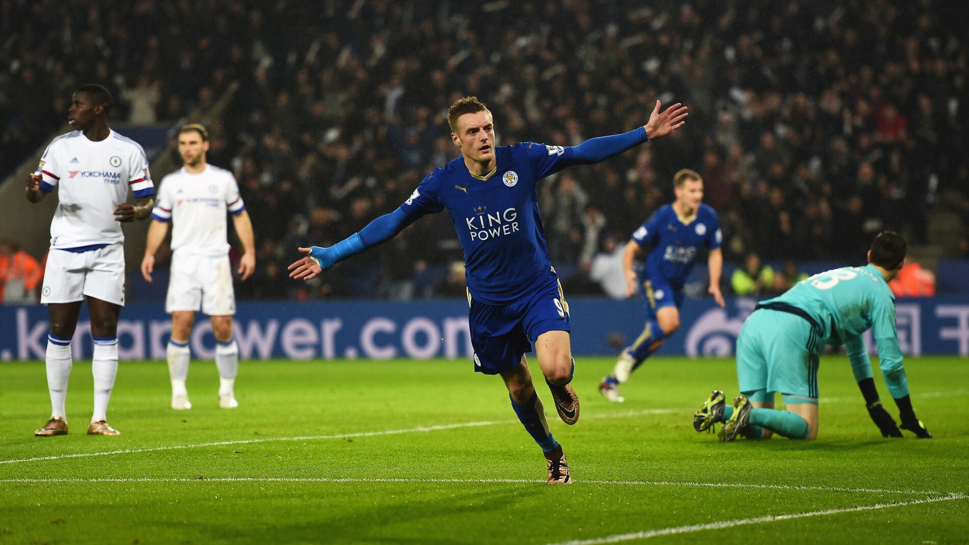 Jamie Vardy celebra su gol contra el Chelsea