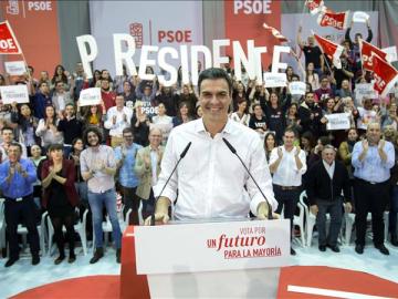 El candidato a la presidendencia del Gobierno por el PSOE, Pedro Sánchez