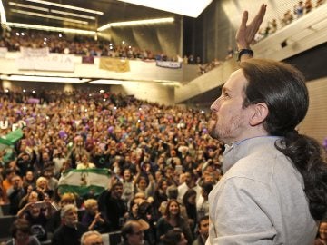 Pablo Iglesias, líder de Podemos, durante el mitin que ha celebrado en Sevilla