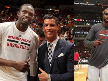 Cristiano Ronaldo, junto a Luol Deng, y Antoine Griezmann, junto a Joakim Noah