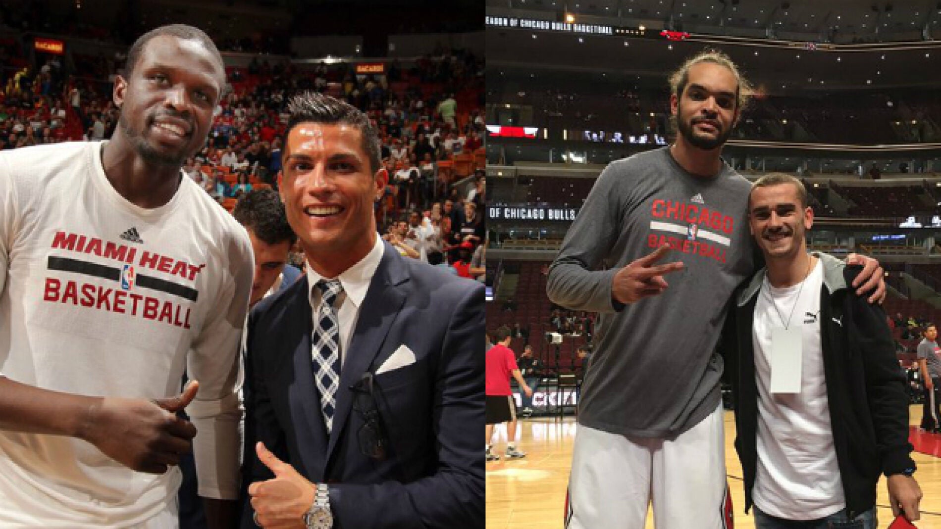 Cristiano Ronaldo, junto a Luol Deng, y Antoine Griezmann, junto a Joakim Noah