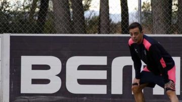 Dani Benítez, durante su único entrenamiento como jugador del Huesca