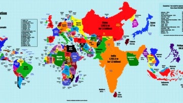 Extensión de los países en función de su tamaño