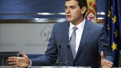 El presidente de Ciudadanos, Albert Rivera, durante la rueda de prensa