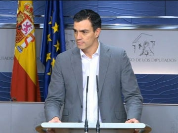 Pedro Sánchez, durante la rueda de prensa tras su encuentro con Pablo Iglesias