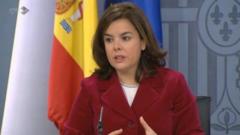 Soraya S&aacute;enz de Santamar&iacute;a, durante la rueda de prensa tras el Consejo de Ministros