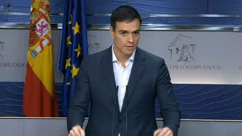 Pedro Sánchez durante su comparecencia Pedro Sánchez durante su comparecencia