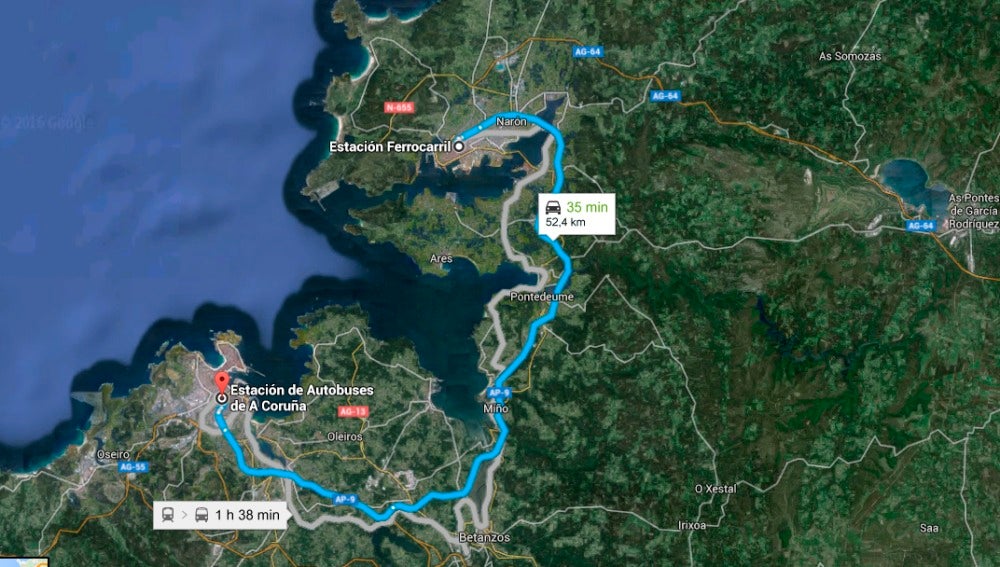Imagen de Google Maps de las rutas