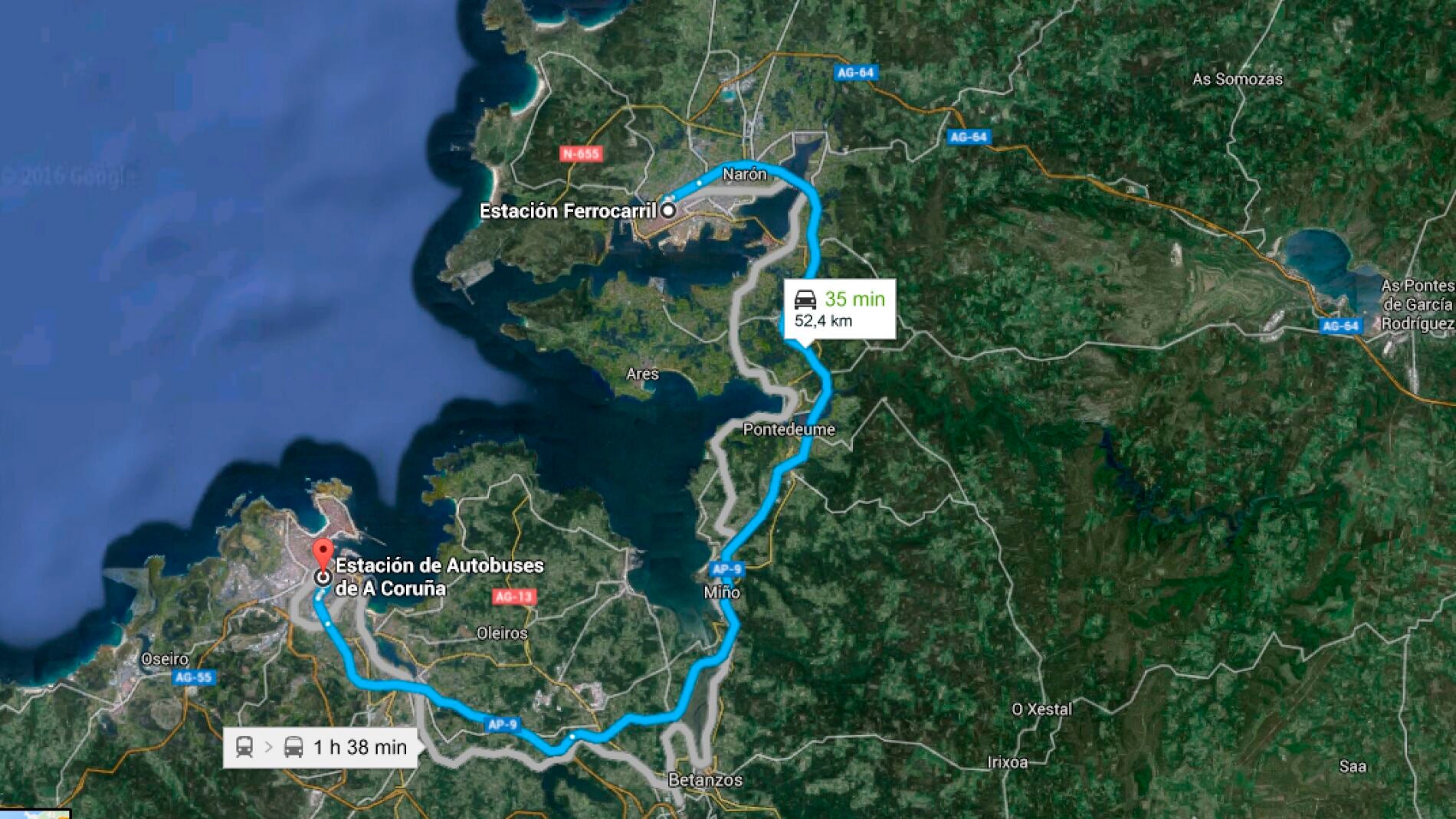 Imagen de Google Maps de las rutas