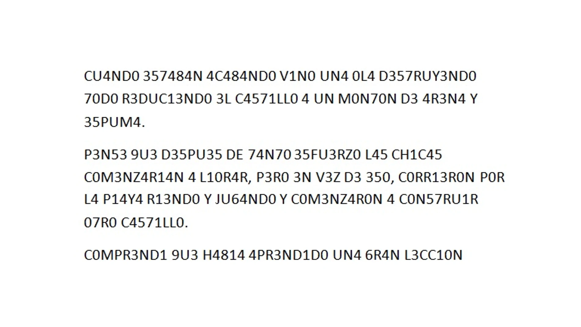 Texto en 'leet', combinación de números y letras Texto en 'leet', combinación de números y letras