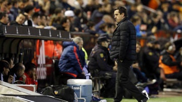 Gary Neville, durante el partido de vuelta contra el Barcelona