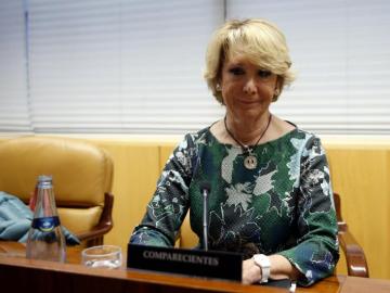 Esperanza Aguirre, durante su comparecencia hoy en la comisión de Corrupción de la Asamblea de Madrid