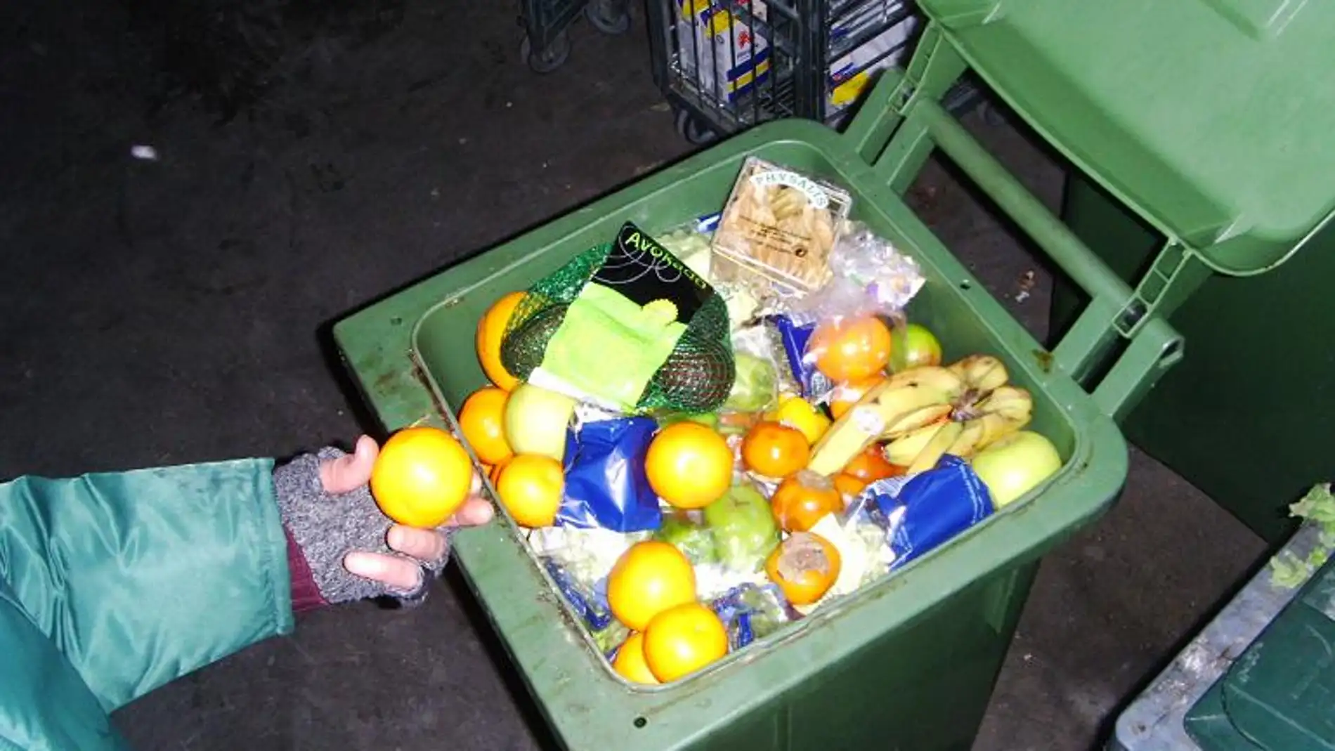 Los friganos rescatan de la basura comida en buen estado.