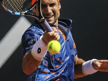 David Ferrer golpea la bola durante su partido contra Albert Ramos David Ferrer golpea la bola durante su partido contra Albert Ramos