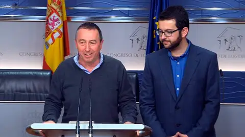 Joan Baldoví, durante la rueda de prensa en el Congreso Joan Baldoví, durante la rueda de prensa en el Congreso