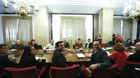 Reunión entre PSOE, Podemos, IU y Compromís Reunión entre PSOE, Podemos, IU y Compromís