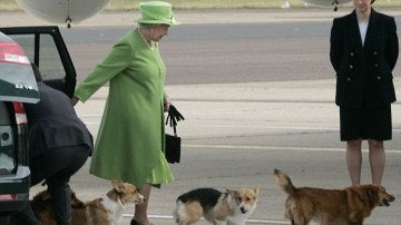 La reina Isabel II con sus perros