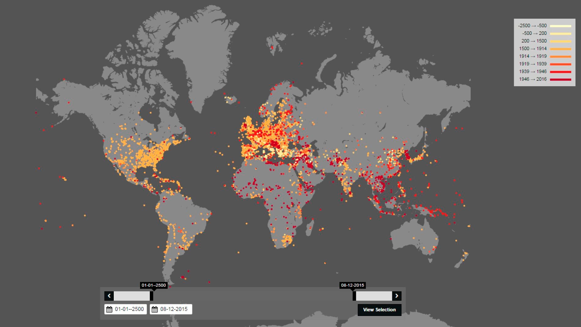 Mapa de las guerras en los &uacute;ltimos 4.000 a&ntilde;os