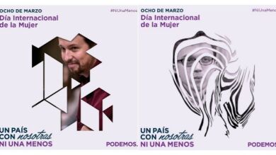'Memes' y críticas a Podemos por sus carteles con Iglesias y Errejón por el Día de la Mujer