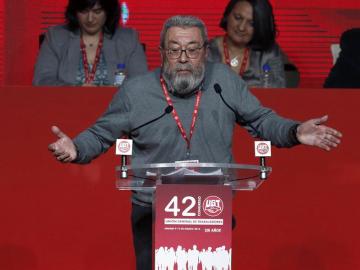 El secretario general de UGT, Cándido Méndez, durante su discurso