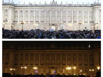 Combo de fotografías del Palacio Real de Madrid durante la Hora del Planeta Combo de fotografías del Palacio Real de Madrid durante la Hora del Planeta