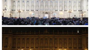 Combo de fotografías del Palacio Real de Madrid durante la Hora del Planeta
