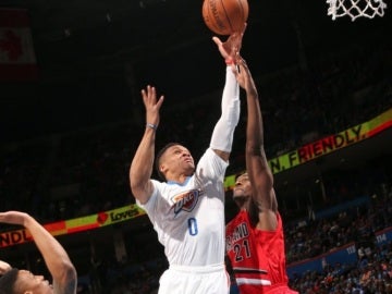 Russell Westbrook, en acción ante Portland