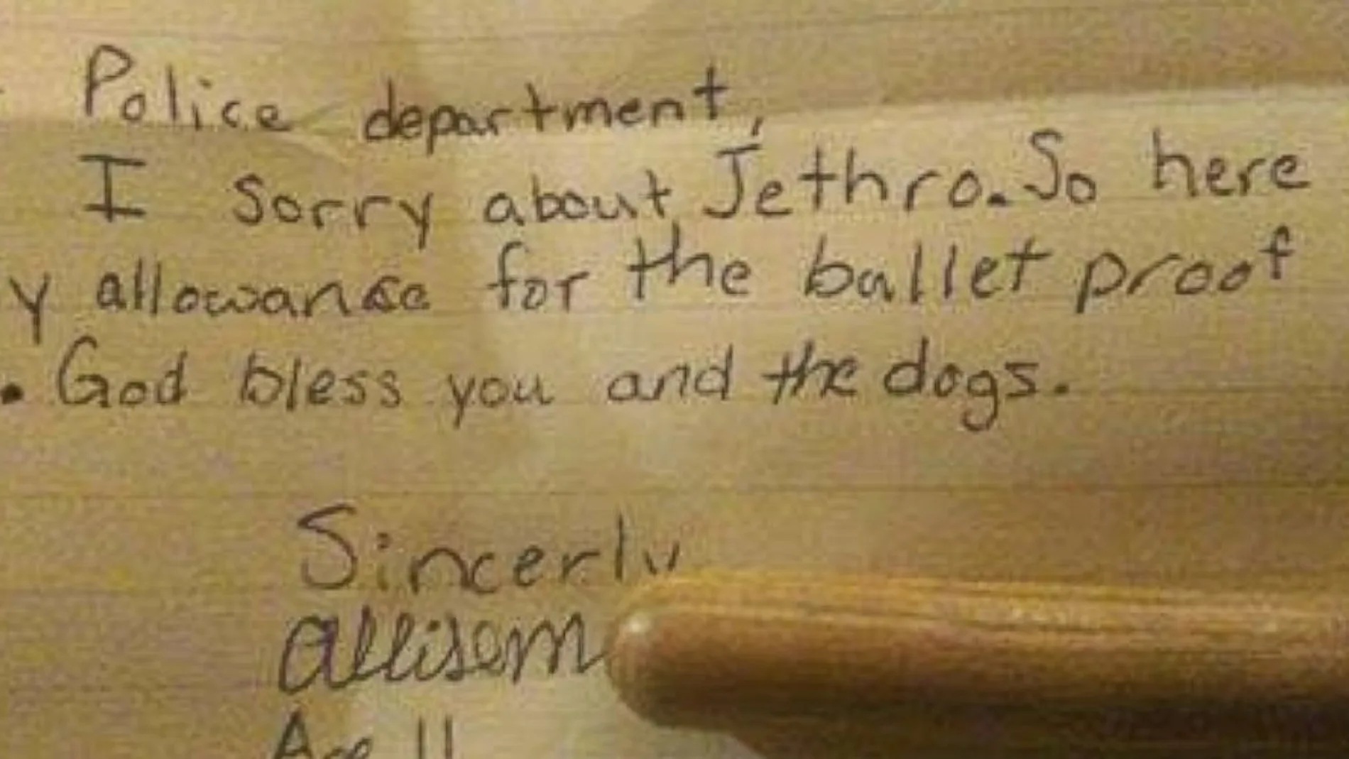 La carta que envió la niña al departamento de Policía La carta que envió la niña al departamento de Policía