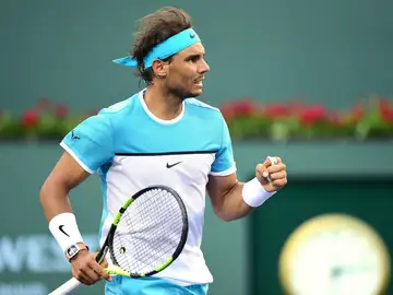 Nadal celebra un punto en Indian Wells Nadal celebra un punto en Indian Wells