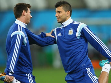 Agüero y Messi, en un entrenamiento de la selección argentina