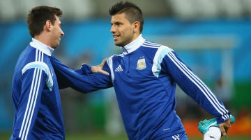 Agüero y Messi, en un entrenamiento de la selección argentina