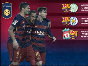 Cartel del Barcelona anunciando sus rivales de pretemporada