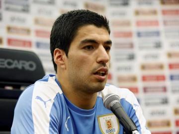 Luis Suárez en la rueda de prensa de Uruguay