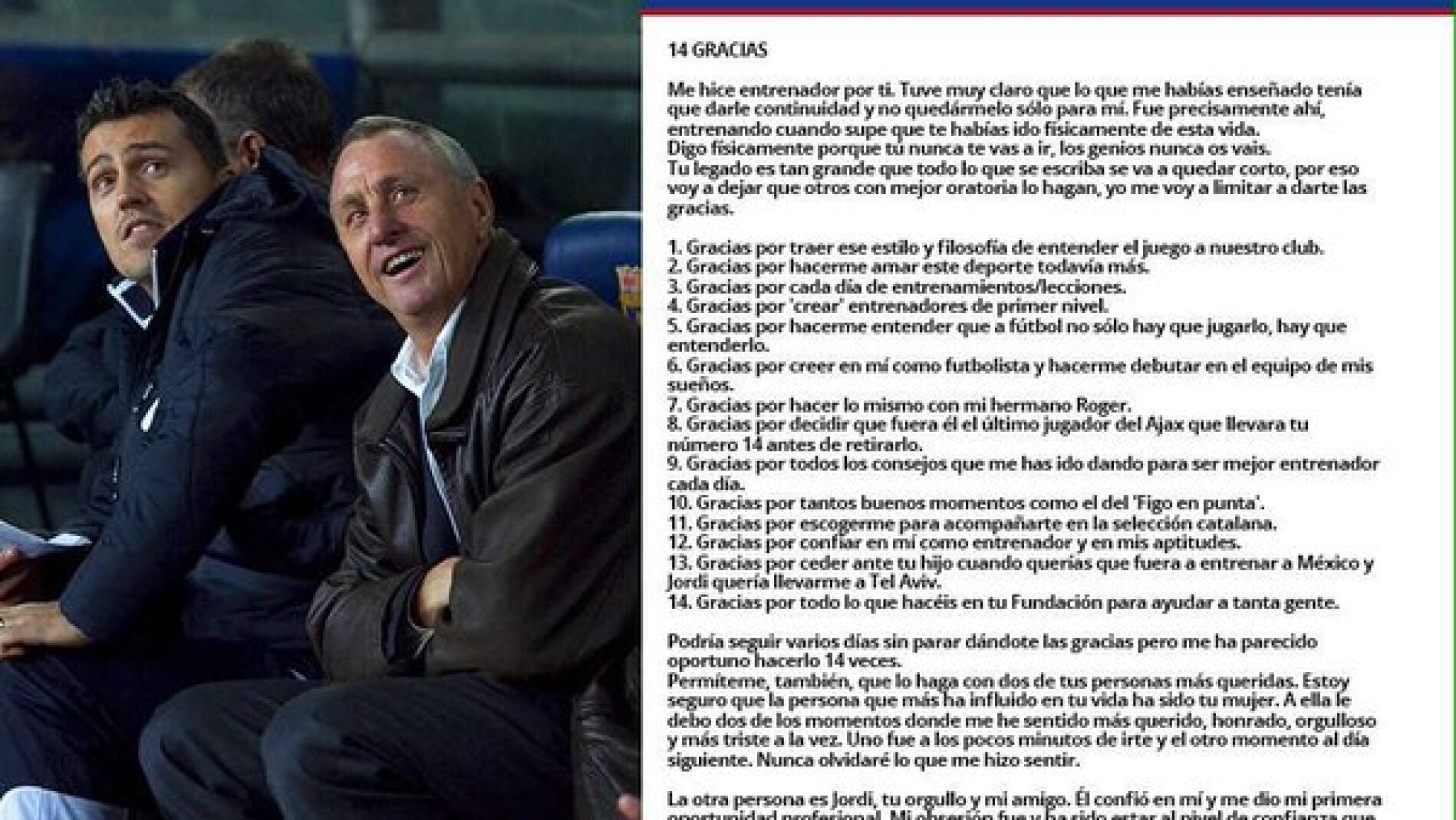 Carta emotiva de &Oacute;scar Garc&iacute;a Junyet a Cruyff