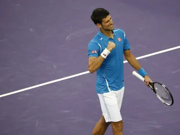 Novak Djokovic celebra su victoria ante Berdych Novak Djokovic celebra su victoria ante Berdych