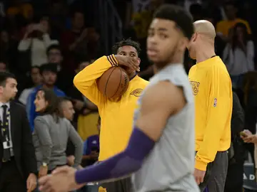 Nick Young y D'Angelo Russell, durante el partido contra los Miami Heat Nick Young y D'Angelo Russell, durante el partido contra los Miami Heat