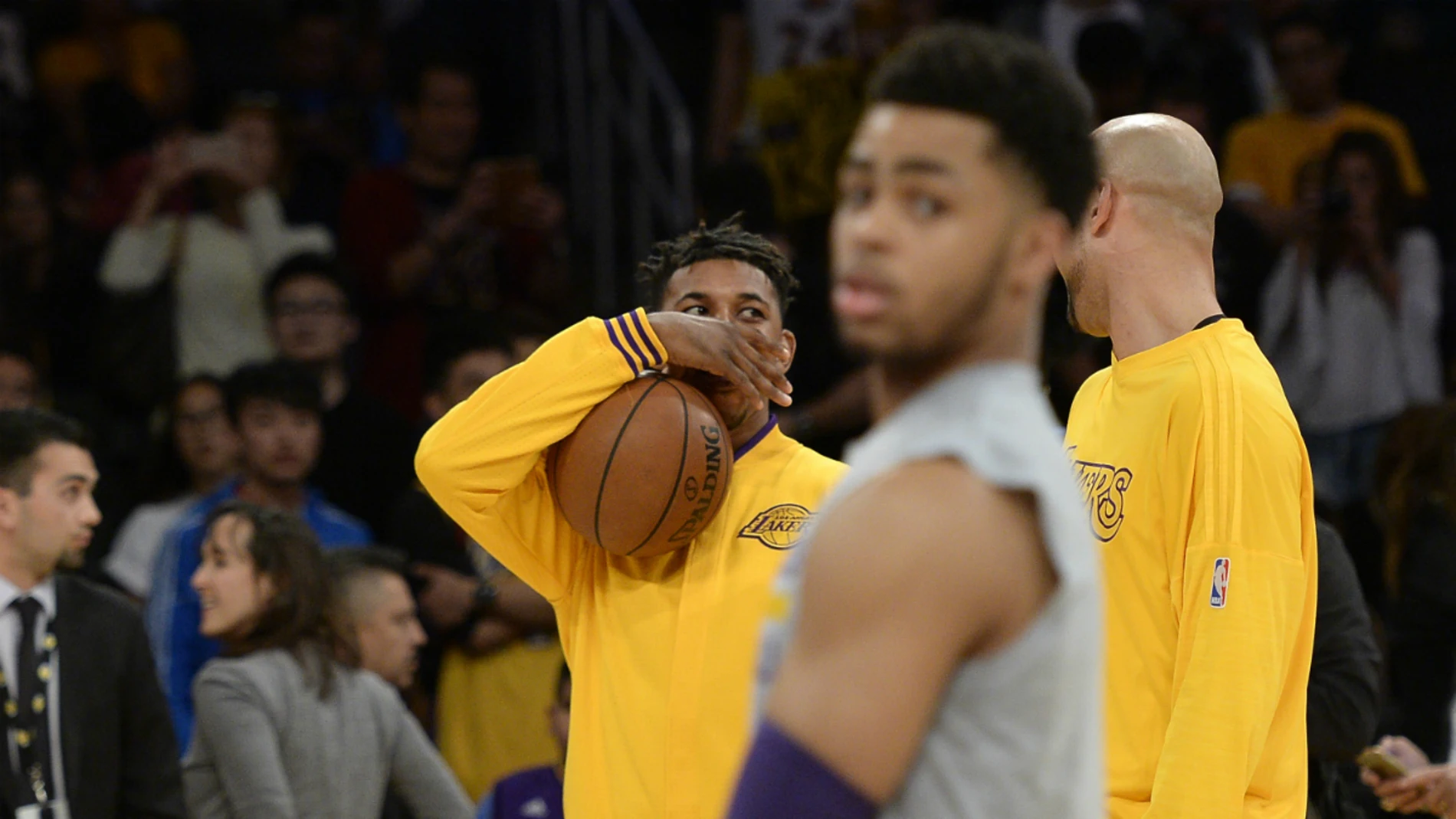 Nick Young y D'Angelo Russell, durante el partido contra los Miami Heat Nick Young y D'Angelo Russell, durante el partido contra los Miami Heat