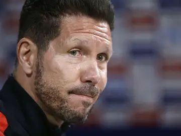 Simeone, durante la rueda de prensa Simeone, durante la rueda de prensa