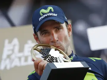Alejandro Valverde, tras lograr la victoria en la Flecha Valona Alejandro Valverde, tras lograr la victoria en la Flecha Valona