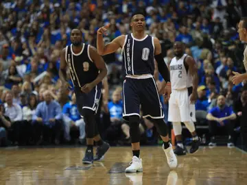Russell Westbrook celebra una acción con los Thunder Russell Westbrook celebra una acción con los Thunder