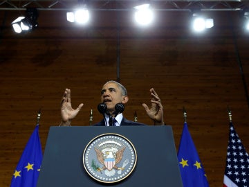 Barack Obama durante su discurso en Hannover