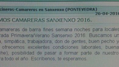 Denuncian una oferta de empleo en Sanxenxo que solicitaba una camarera con 