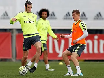 Bale, Kroos y Marcelo, en el entrenamiento en Valdebebas Bale, Kroos y Marcelo, en el entrenamiento en Valdebebas